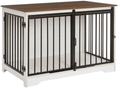 Dierenwoning hondenbench met wit stalen frame en houten meubelblad